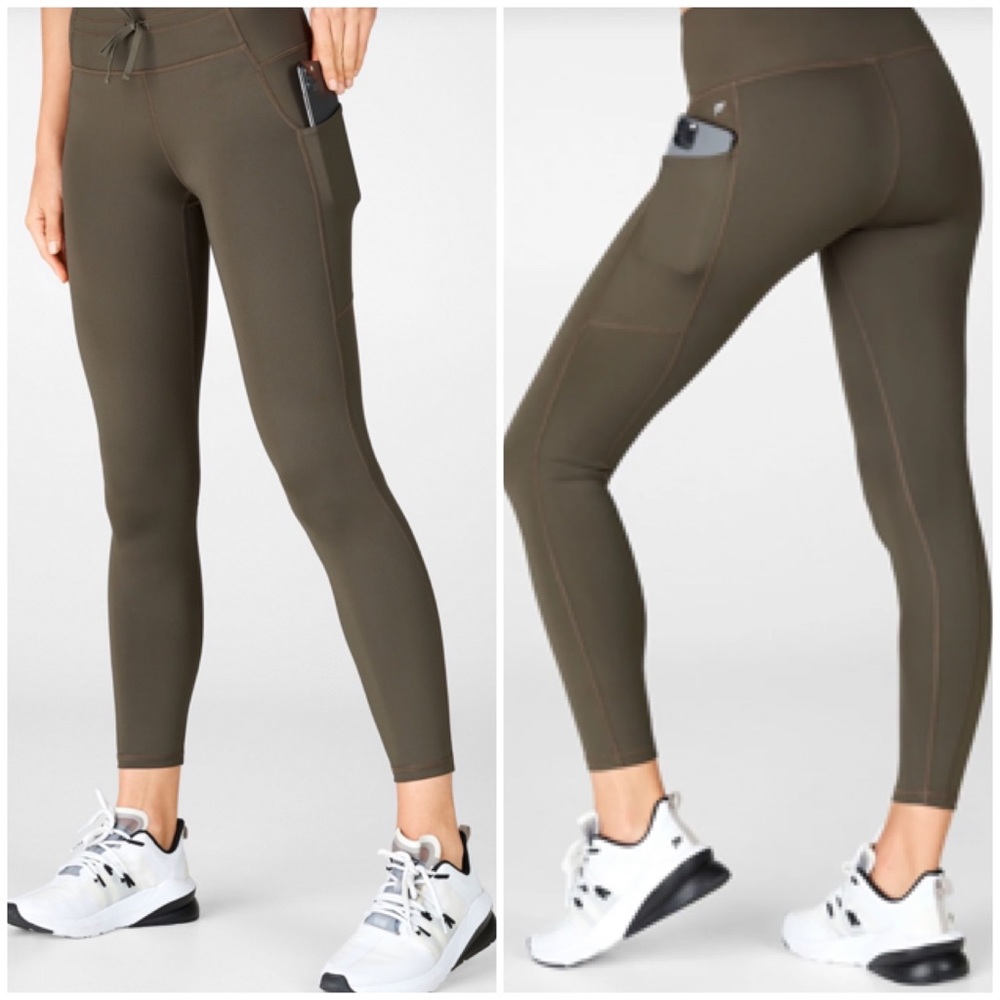 Fabletics Leggings Mid-Rise Ultracool Shine-Panel 7/8 in Army Green Size XS